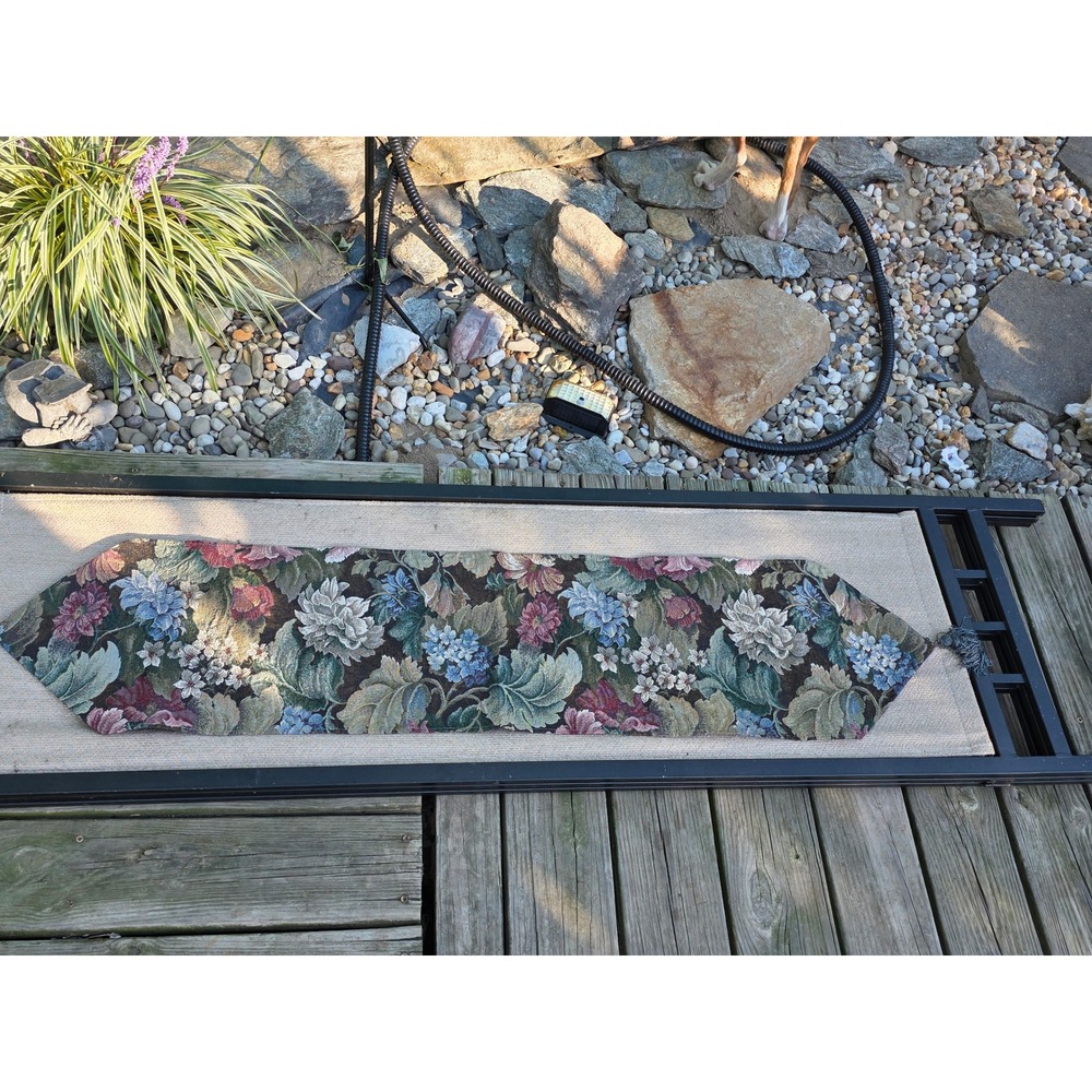 Vintage Floral Tapestry Table Runner Woven Blue Burgundy Tassel 12x51
